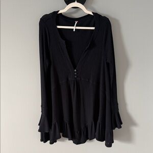 Free People Black Long Sleeve Ruffle Hem dress top